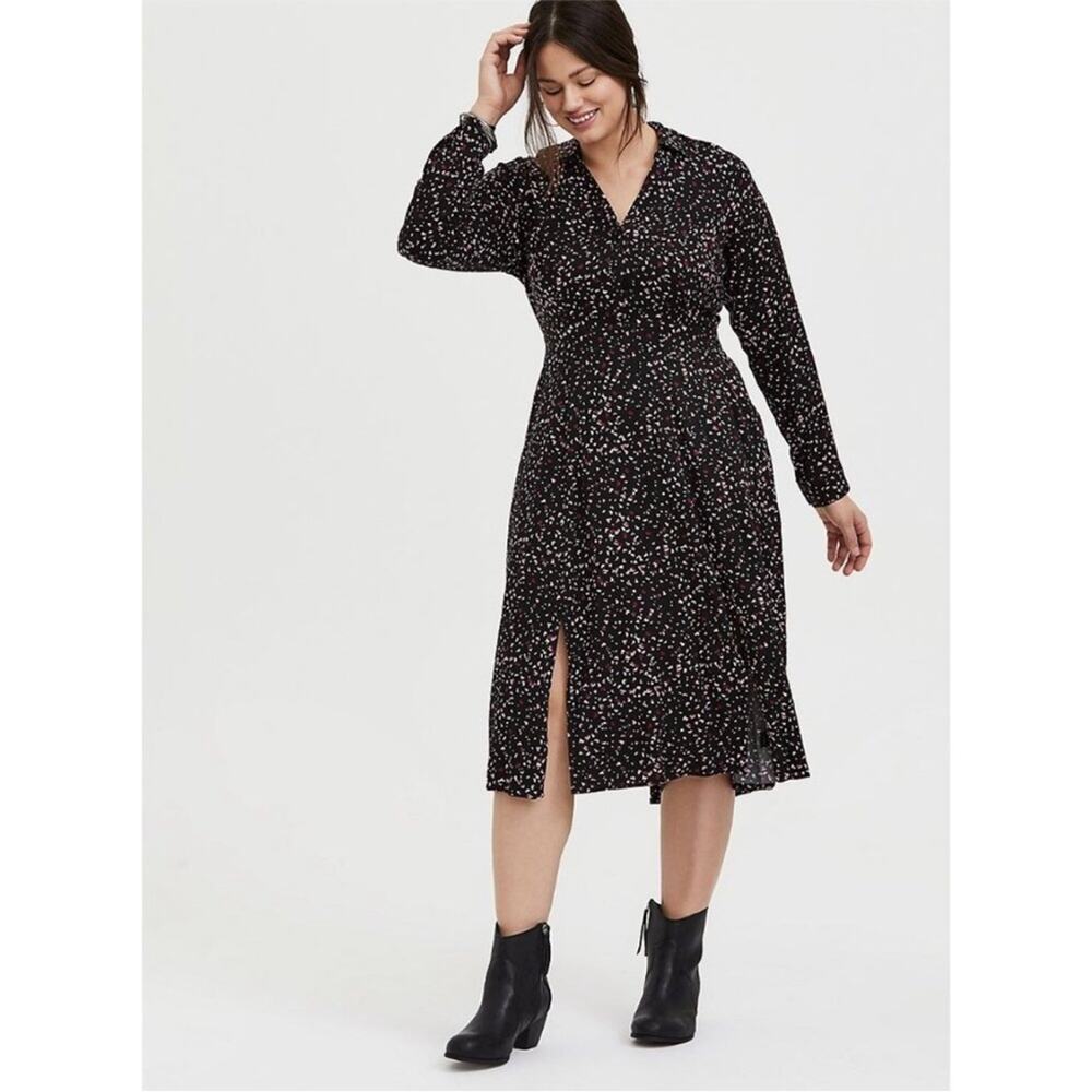 Torrid black pink heart print button front midi shirt dress size 3 or 3X